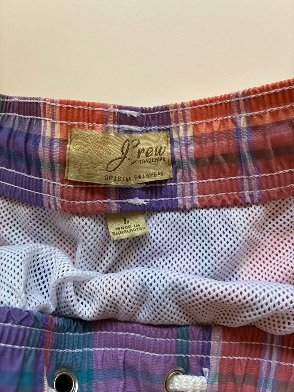 J. Crew Men's Purple Plaid Swim Trunks. Size Large.